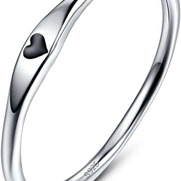 AVECON 925 Sterling Silver Simple Carve Heart Wedding Band - Picture 3 of 5